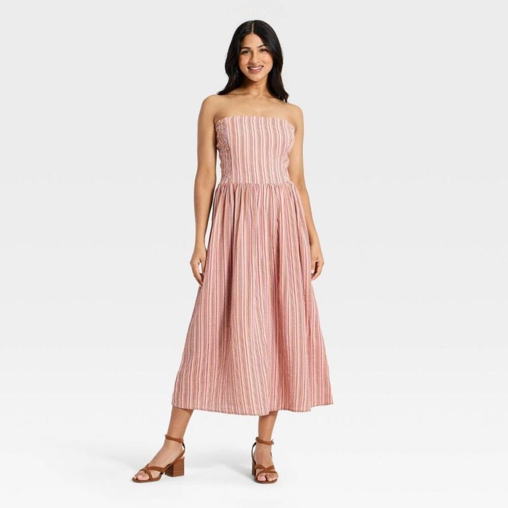 Women's Smocked Midi Striped Sundress - Universal Thread Pink XL